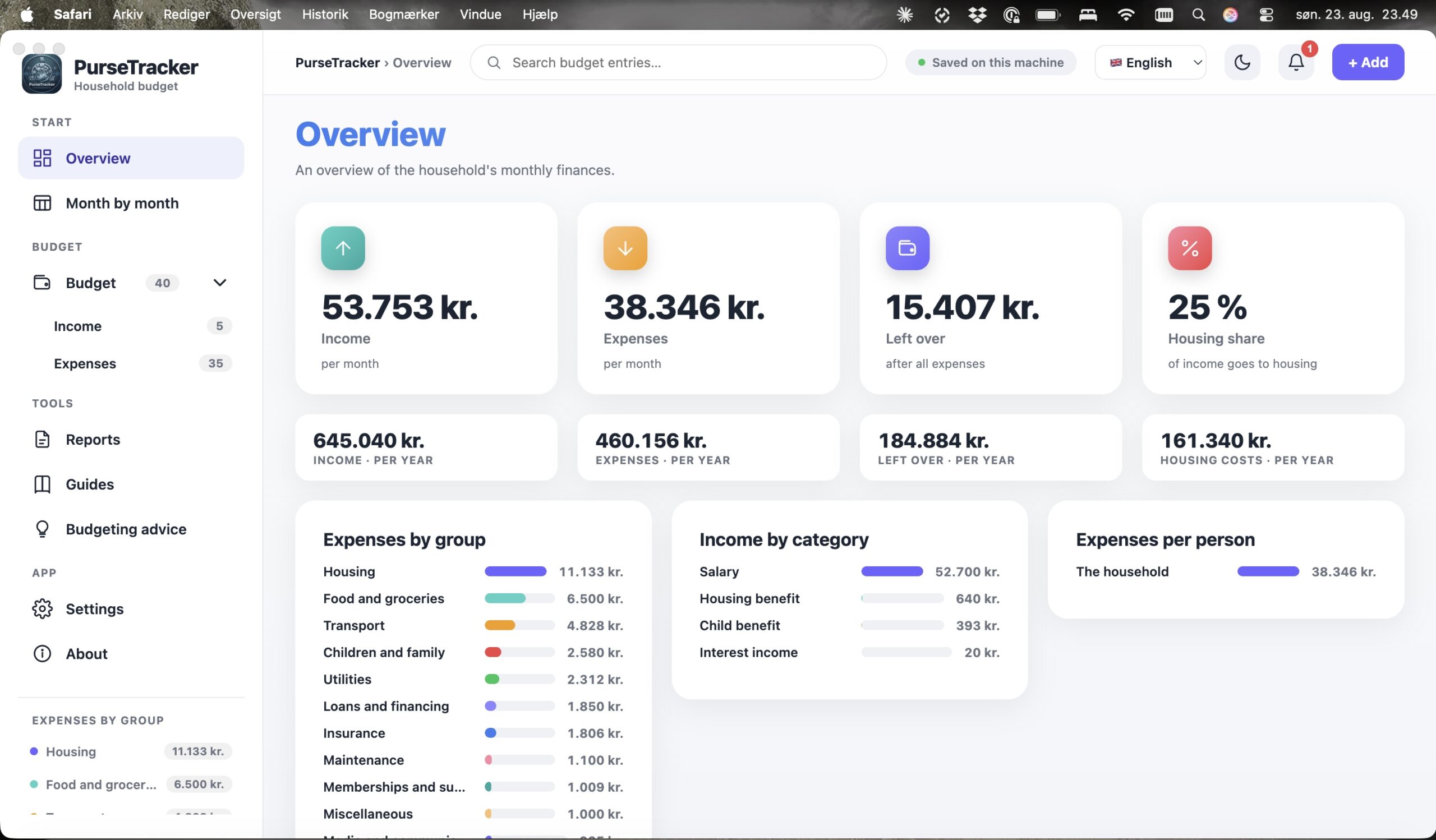 PurseTracker screenshot 1 of 15 – household budget and disposable income software