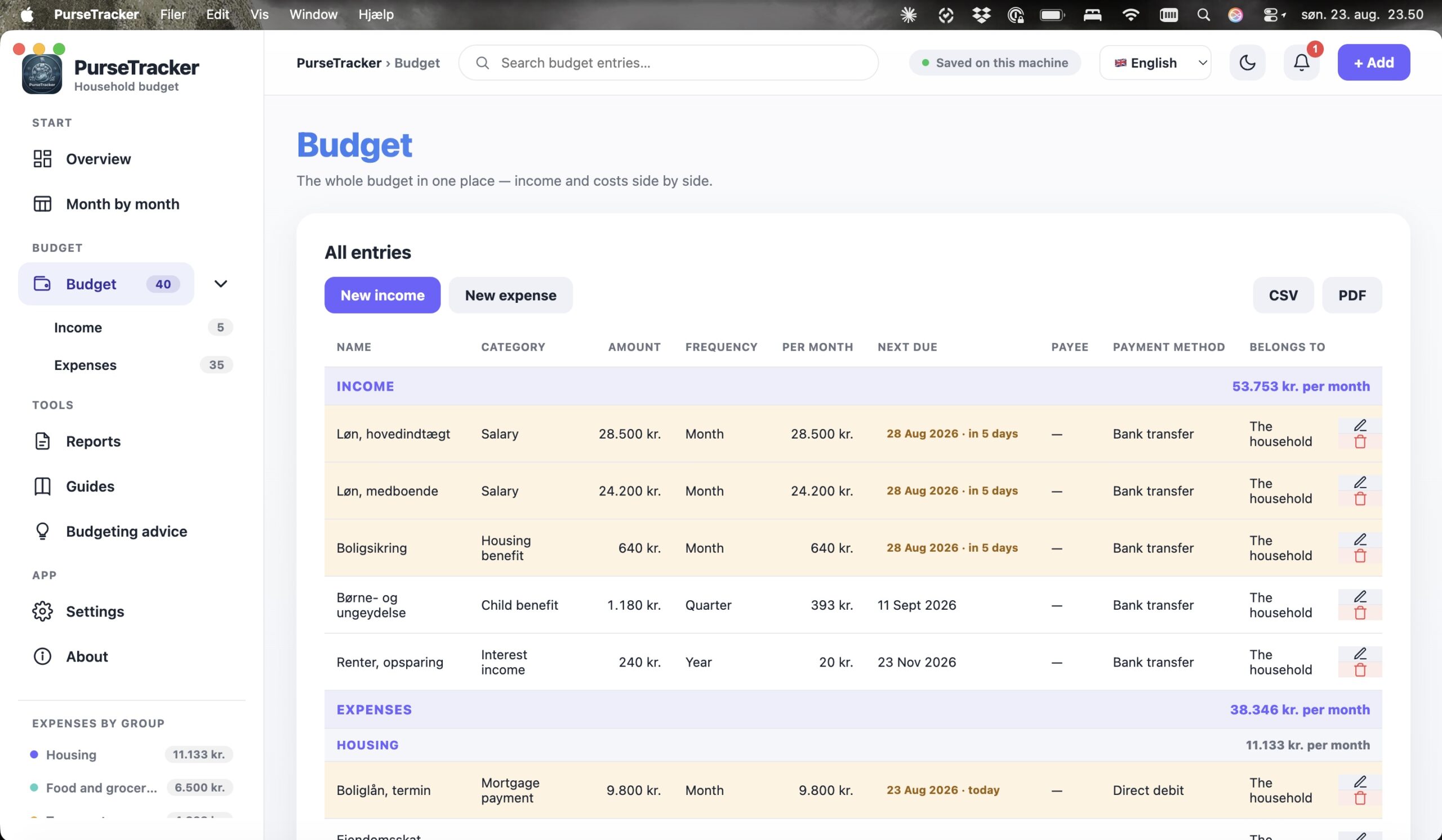 PurseTracker screenshot 5 of 15 – household budget and disposable income software