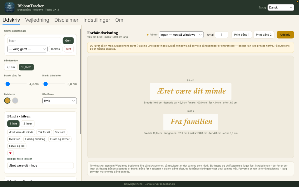 RibbonTracker, fanen Udskriv med forhåndsvisning af begge bånd