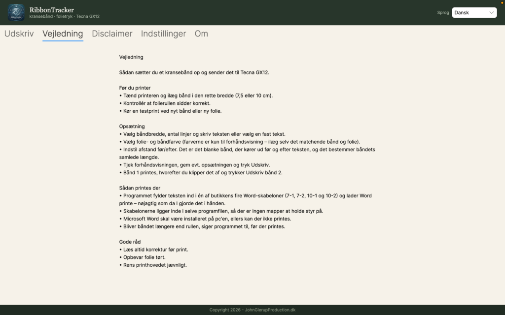 RibbonTracker, fanen Vejledning